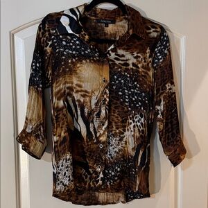 Laura Max Brown Animal Print Women's Button Down Shirt S